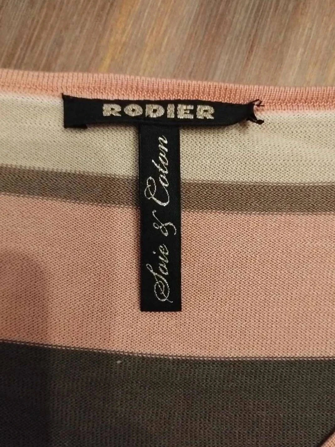 t-shirt listrado creme/marrom/rosa, Seda/algodão, Rodier, T36 – photo 6